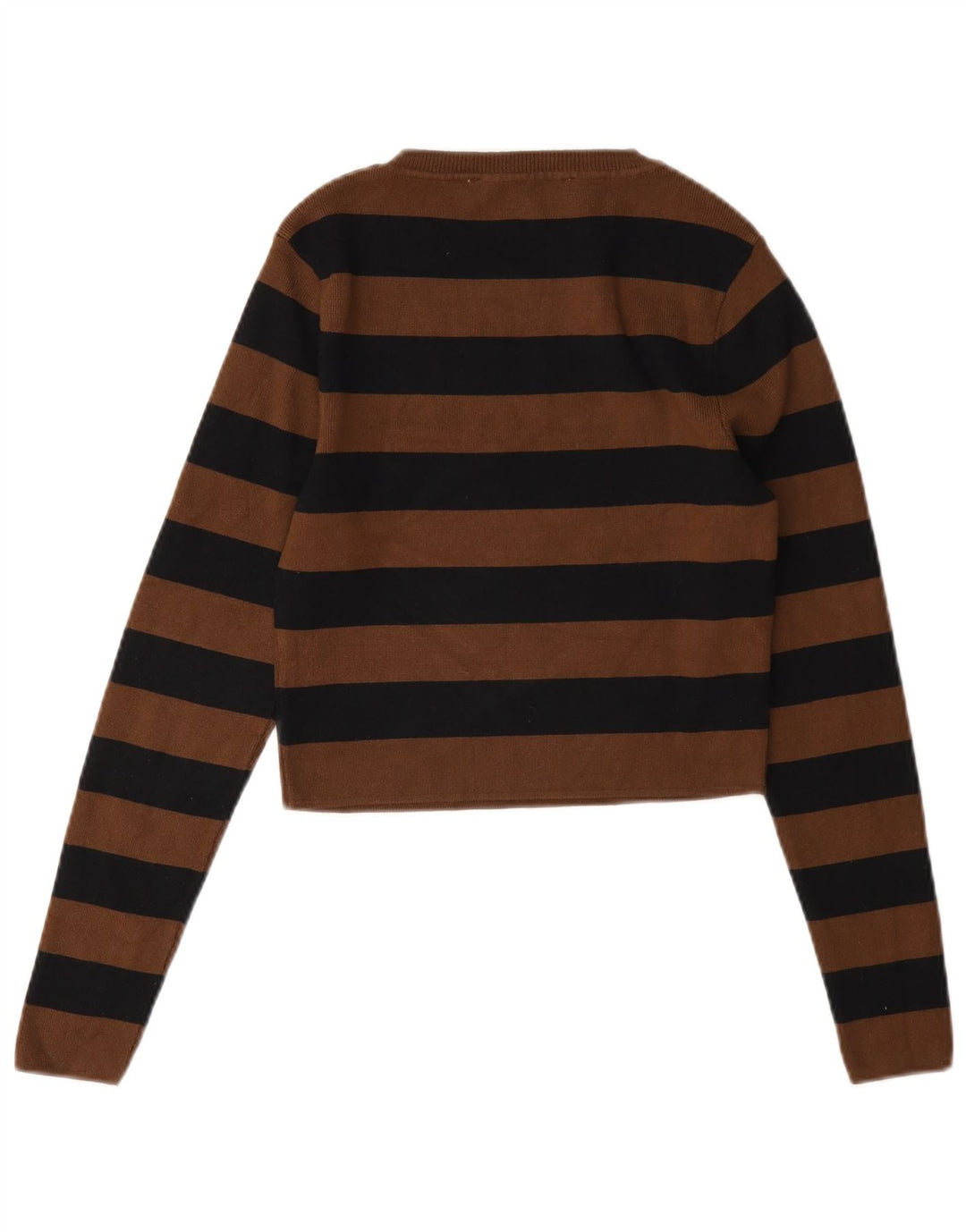 Zara Γυναικεία Μπλούζα Crop Top UK 14 Large Brown Ριγέ