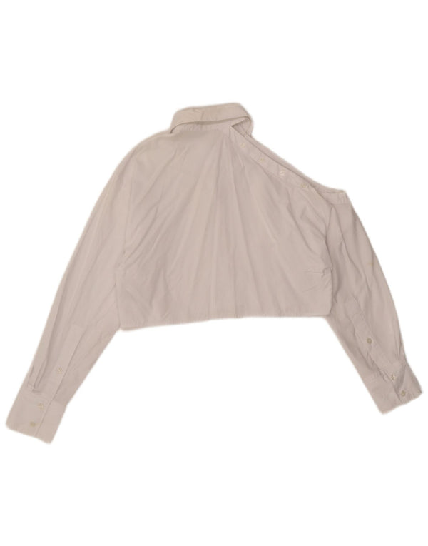 Zara Γυναικείο πουκάμισο Oversized Crop Μπλούζα UK 10 Small White Βαμβακερό