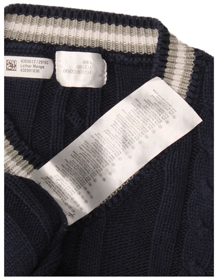 VINTAGE Ανδρικό πουλόβερ με λαιμόκοψη με λαιμόκοψη Μεγάλο μπλε βαμβακερό