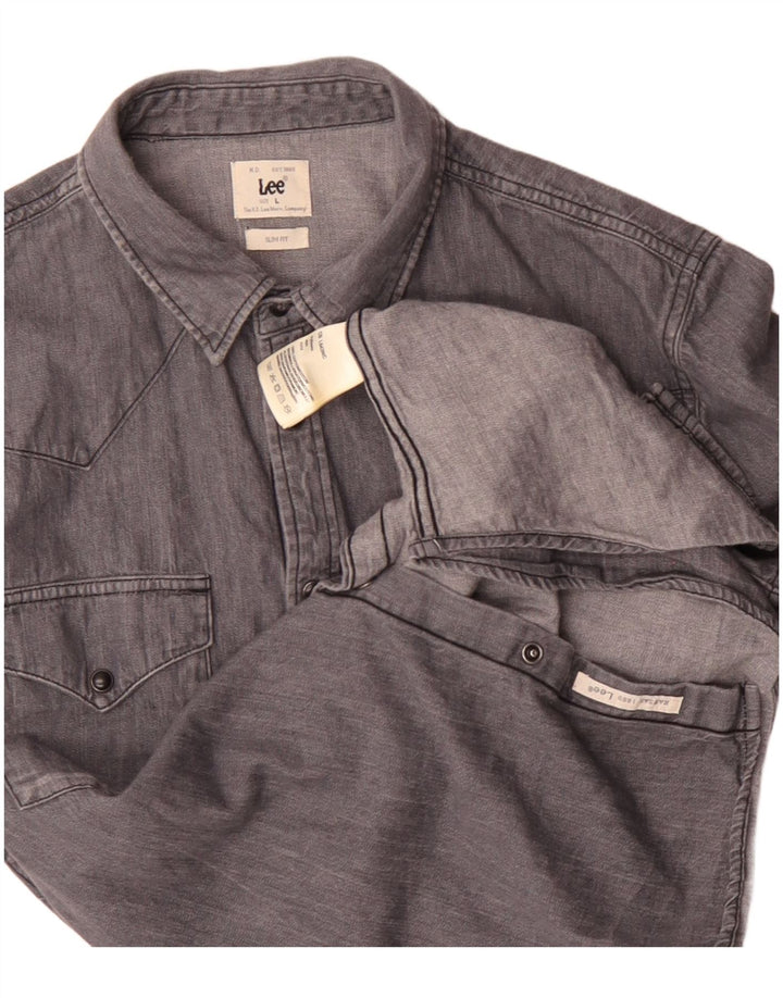 Lee Mens Slim Fit Τζιν πουκάμισο μεγάλο γκρι βαμβακερό