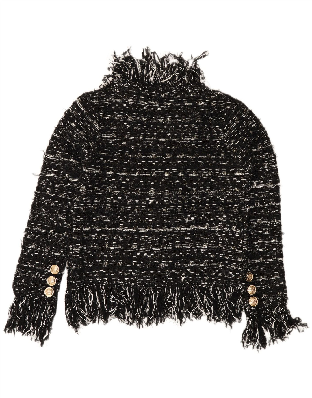 Γυναικείο πουλόβερ VINTAGE Ζακέτα UK 10 Μικρό Μαύρο Ριγέ Ακρυλικό