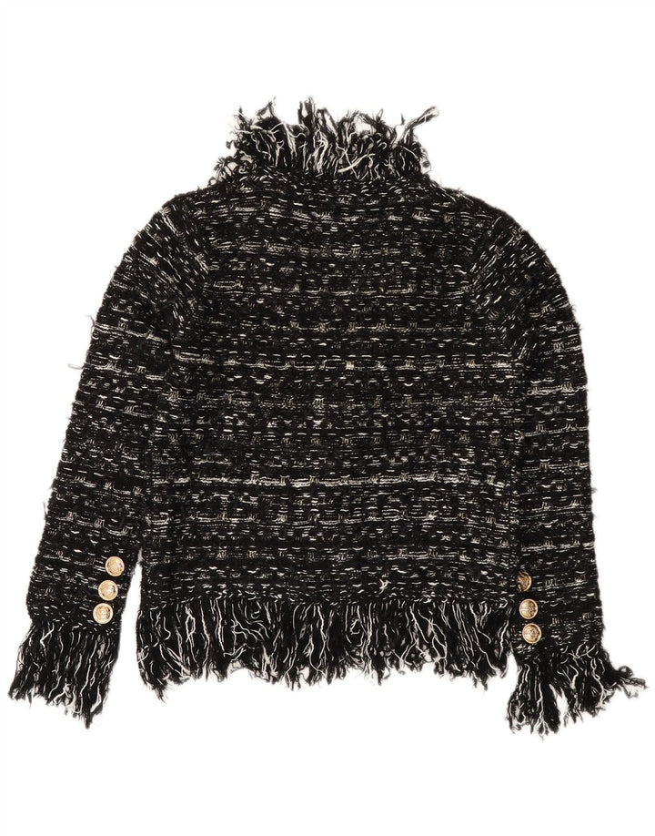 Γυναικείο πουλόβερ VINTAGE Ζακέτα UK 10 Μικρό Μαύρο Ριγέ Ακρυλικό