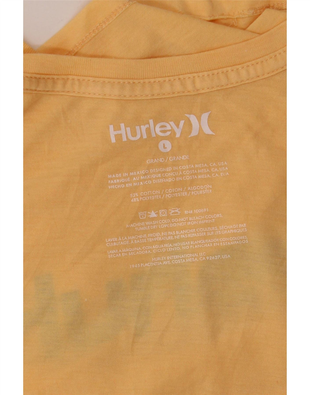 HURLEY Ανδρικό γραφικό T-Shirt Top μεγάλο κίτρινο βαμβακερό