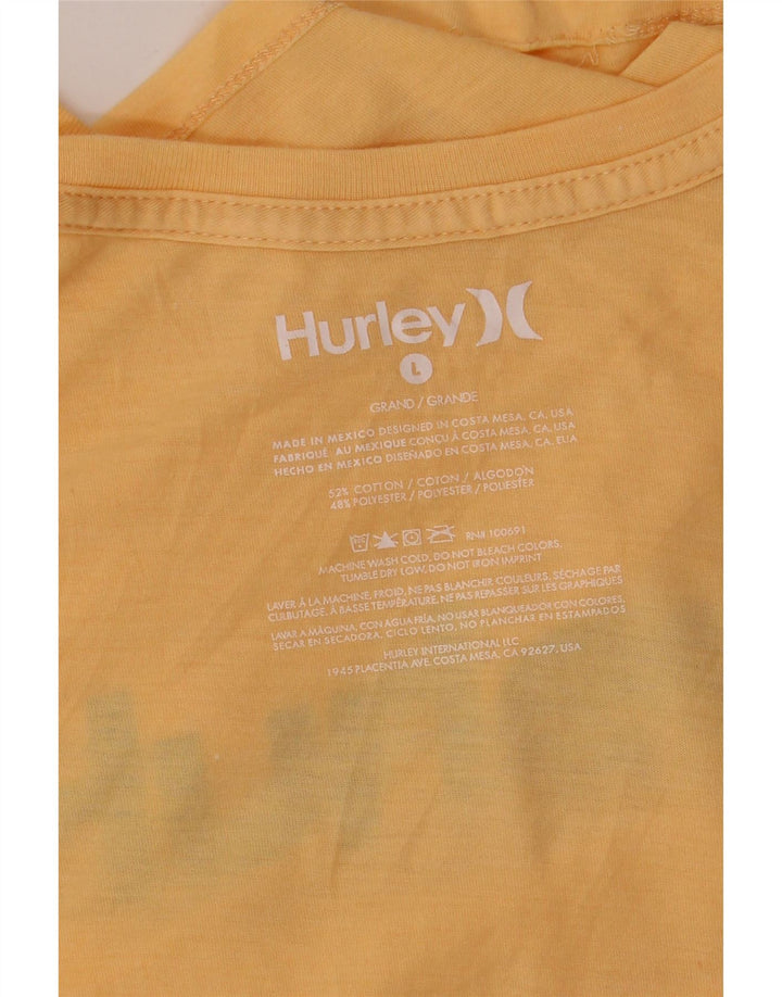 HURLEY Ανδρικό γραφικό T-Shirt Top μεγάλο κίτρινο βαμβακερό