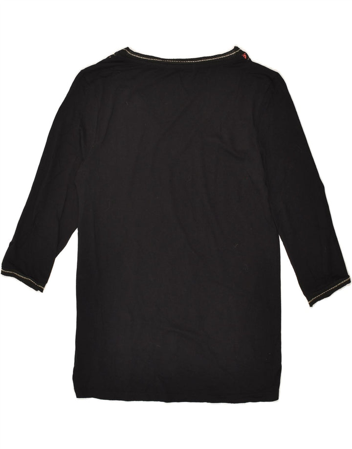 DESIGUAL Womens Graphic Top 3/4 Sleeve UK 6 XS Black Floral Viscose | Vintage Desigual | Thrift | Second-Hand Desigual | Used Clothing | Messina Hembry 