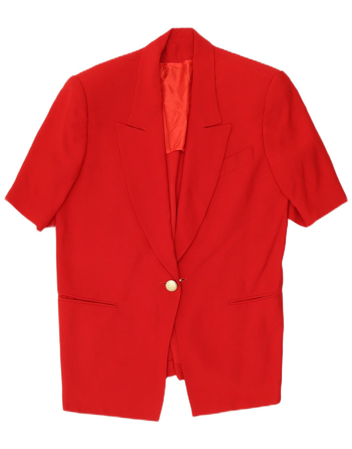 Vintage γυναικείο κοντομάνικο τζάκετ UK 14 με 1 κουμπί, μεσαίο κόκκινο