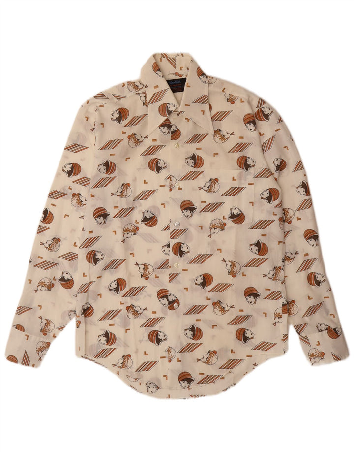 VINTAGE Ανδρικό πουκάμισο με Abstract Pattern Μέγεθος 14 14 1/2 Small Off White
