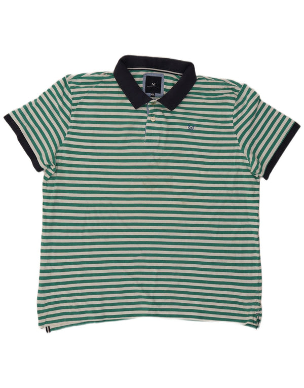 CREW CLOTHING Mens Polo Shirt 2XL Green Striped Cotton