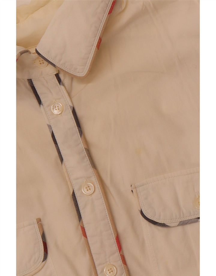 Γυναικείο αμάνικο στρατιωτικό πουκάμισο BURBERRY UK 14 Μεγάλο από λευκό βαμβακερό