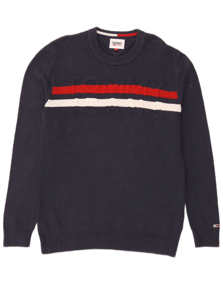 Ανδρικό πουλόβερ με λαιμόκοψη Tommy Hilfiger, Βαμβακερό μεσαίο ναυτικό