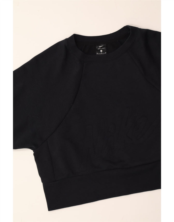 NIKE Womens Dri Fit Crop Graphic Sweatshirt Jumper UK 14 Medium Black Vintage Nike and Second-Hand Nike from Messina Hembry 