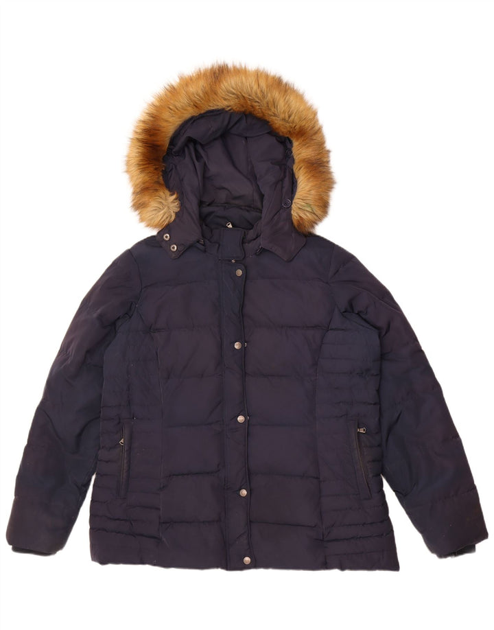 Crew Clothing Γυναικείο μπουφάν με κουκούλα UK 16 Large Navy Blue Polyester