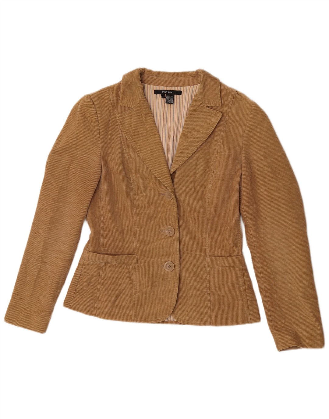 Zara Γυναικείο τζάκετ με 3 κουμπιά κοτλέ blazer UK 12 μεσαίο καφέ βαμβακερό