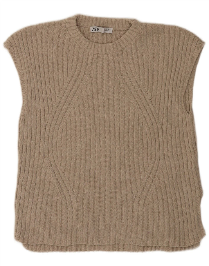 Zara Γυναικείο Γιλέκο Tank Top UK 16 Large Beige Polyester
