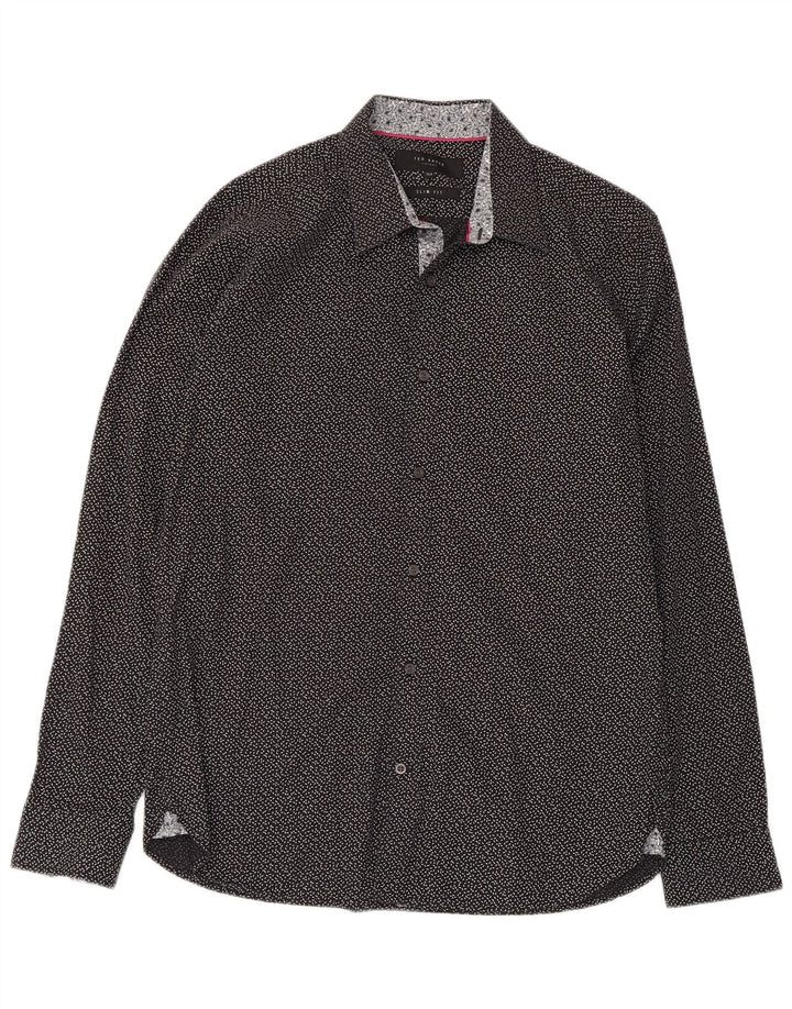 Ανδρικό Ted Baker Abstract Pattern Slim Fit πουκάμισο Μέγεθος 15 1/2 Μεσαίο Μαύρο