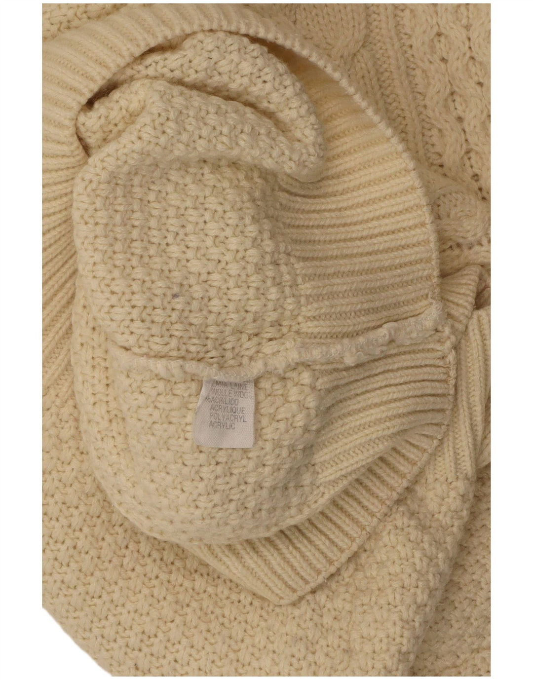 Γυναικείο πουλόβερ με ρολό λαιμόκοψη VINTAGE UK 18 XL από λευκό μαλλί