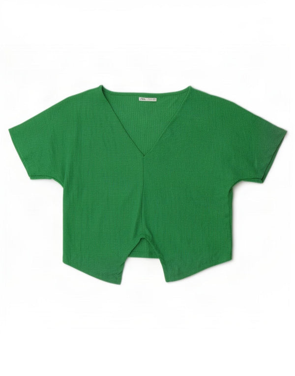 Zara Γυναικεία Μπλούζα Crop Top UK 16 Large Green Polyester