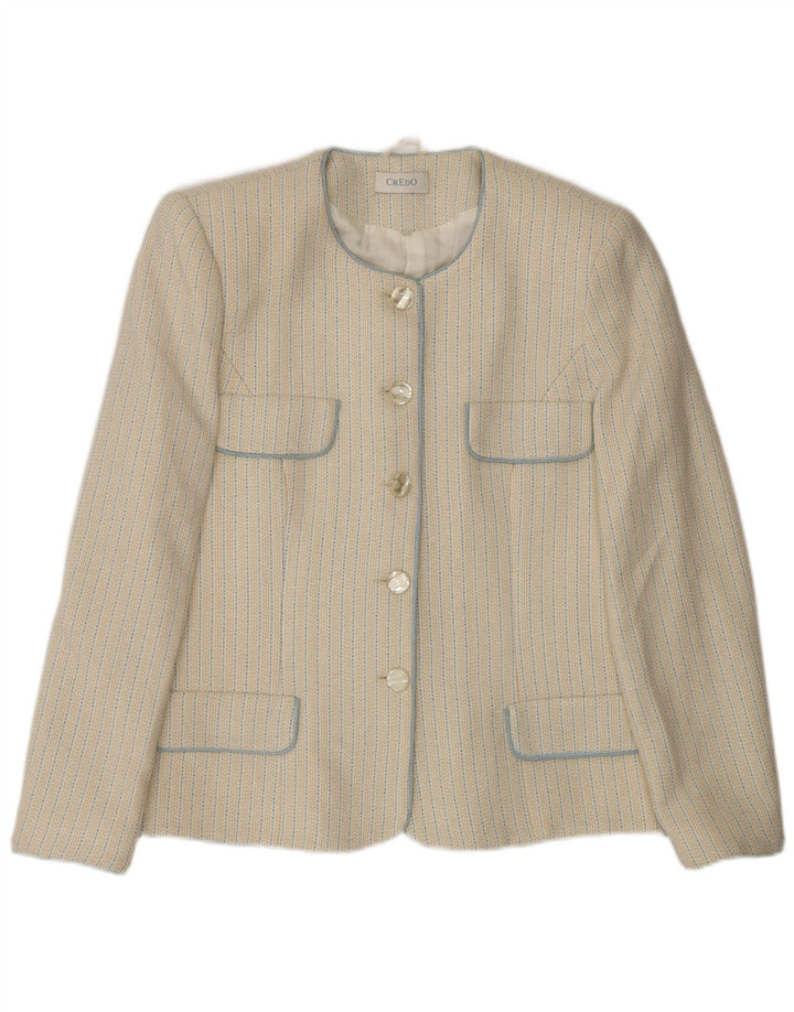 Vintage γυναικείο μπουφάν 5 κουμπιών Blazer IT 48 XL Off White Ριγέ