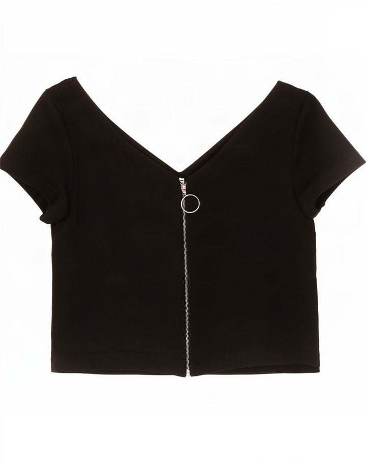 Zara Womens Crop Top UK 14 Large Black Polyester