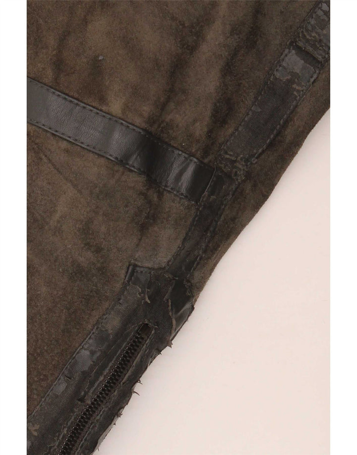 Zara Mens Suede Biker Jacket UK 40 Large Khaki