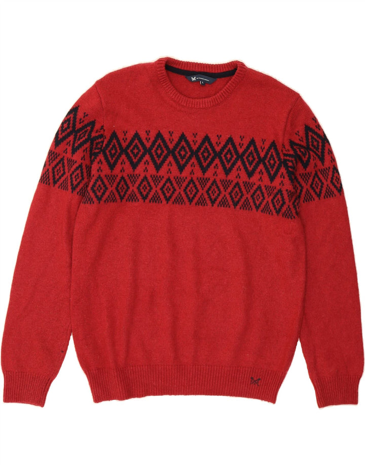 CREW CLOTHING Mens Crew Neck Jumper Sweater Large Red Argyle/Diamond Wool Vintage Crew Clothing and Second-Hand Crew Clothing from Messina Hembry 