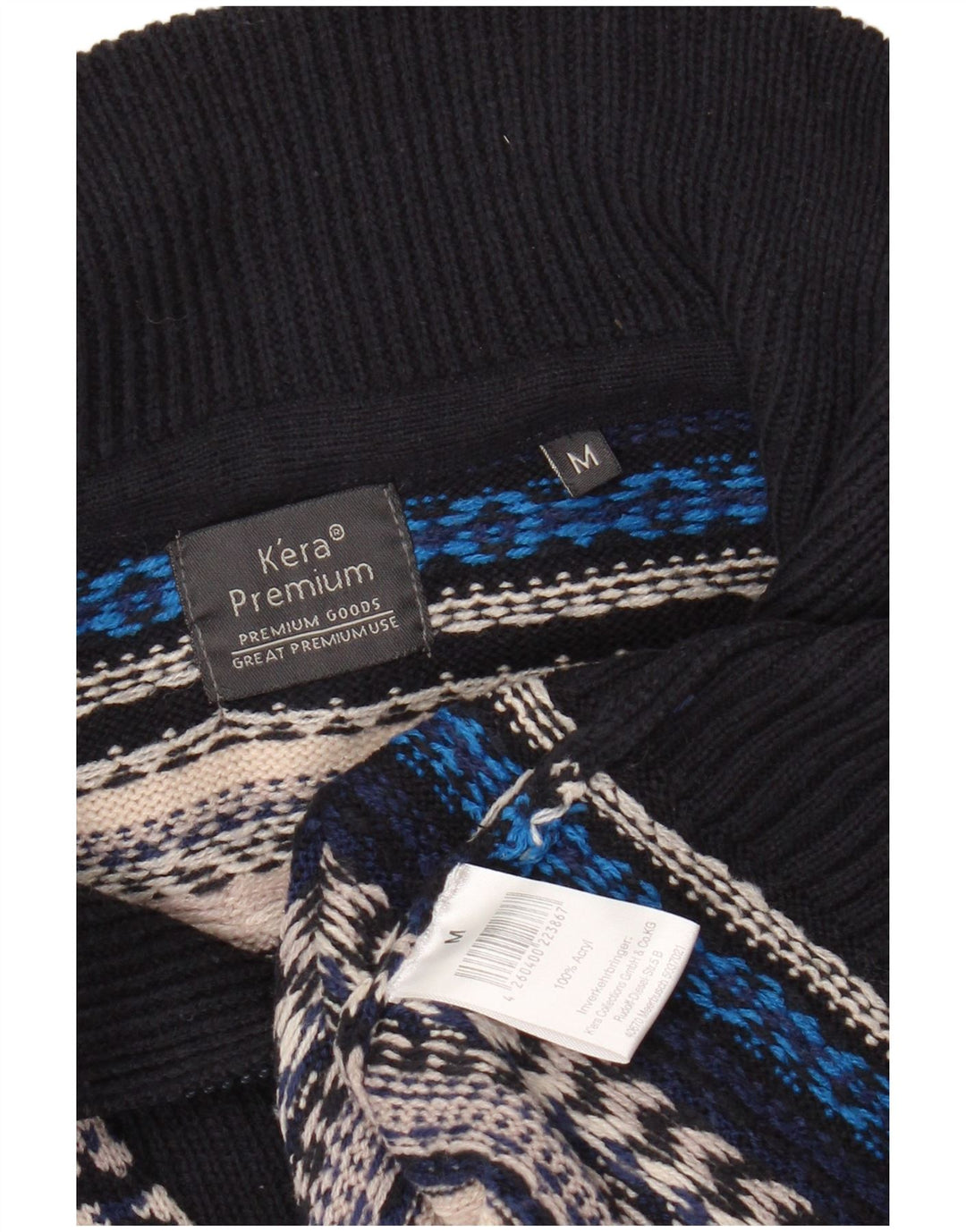 VINTAGE Ανδρικό πουλόβερ με φερμουάρ, μεσαίο πολύχρωμο ακρυλικό ριγέ