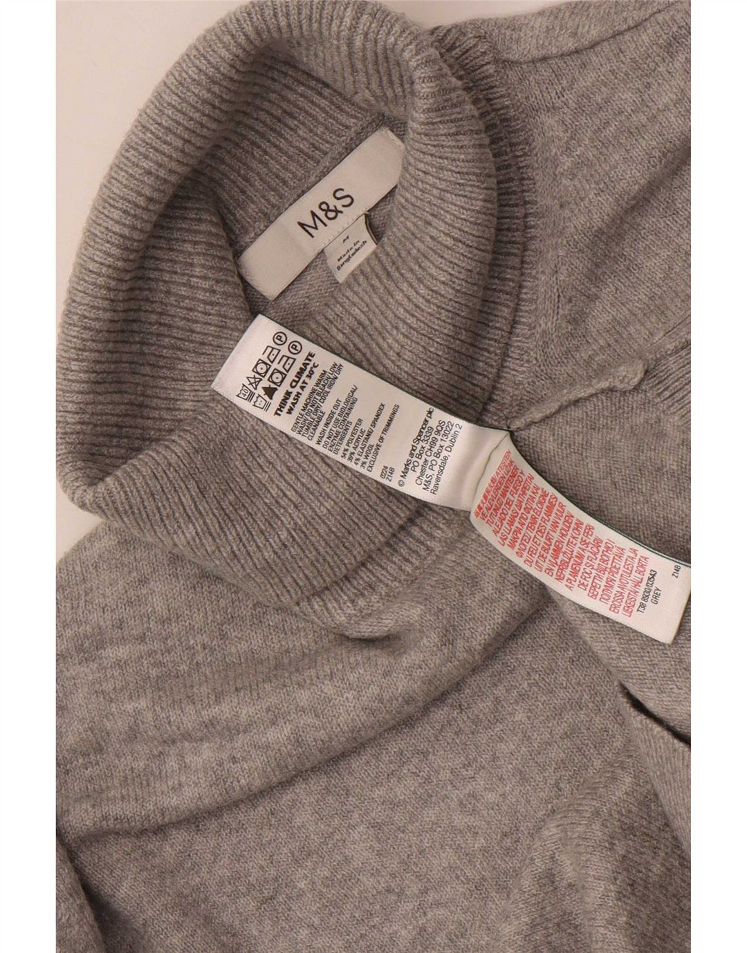 Marks & Spencer Ανδρικό πουλόβερ με ρολό λαιμόκοψη με μεσαίο γκρι πολυεστέρα