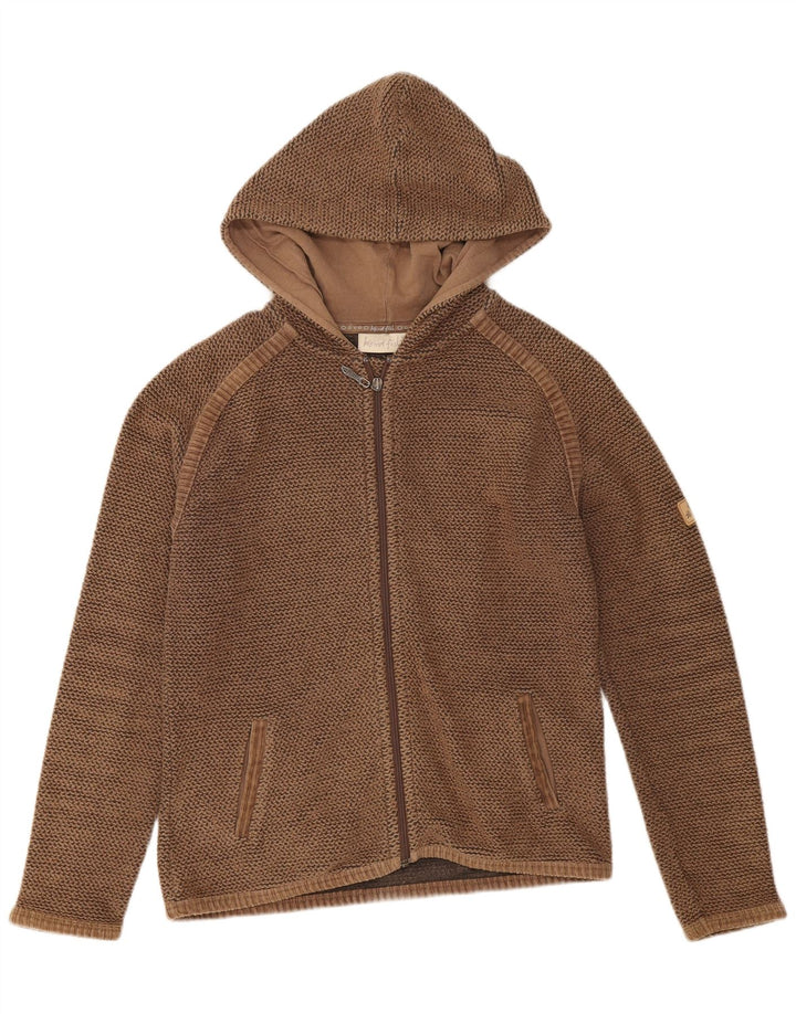 Weird Fish Γυναικείο πουλόβερ με κουκούλα με φερμουάρ UK 10 Μικρό βαμβακερό καφέ