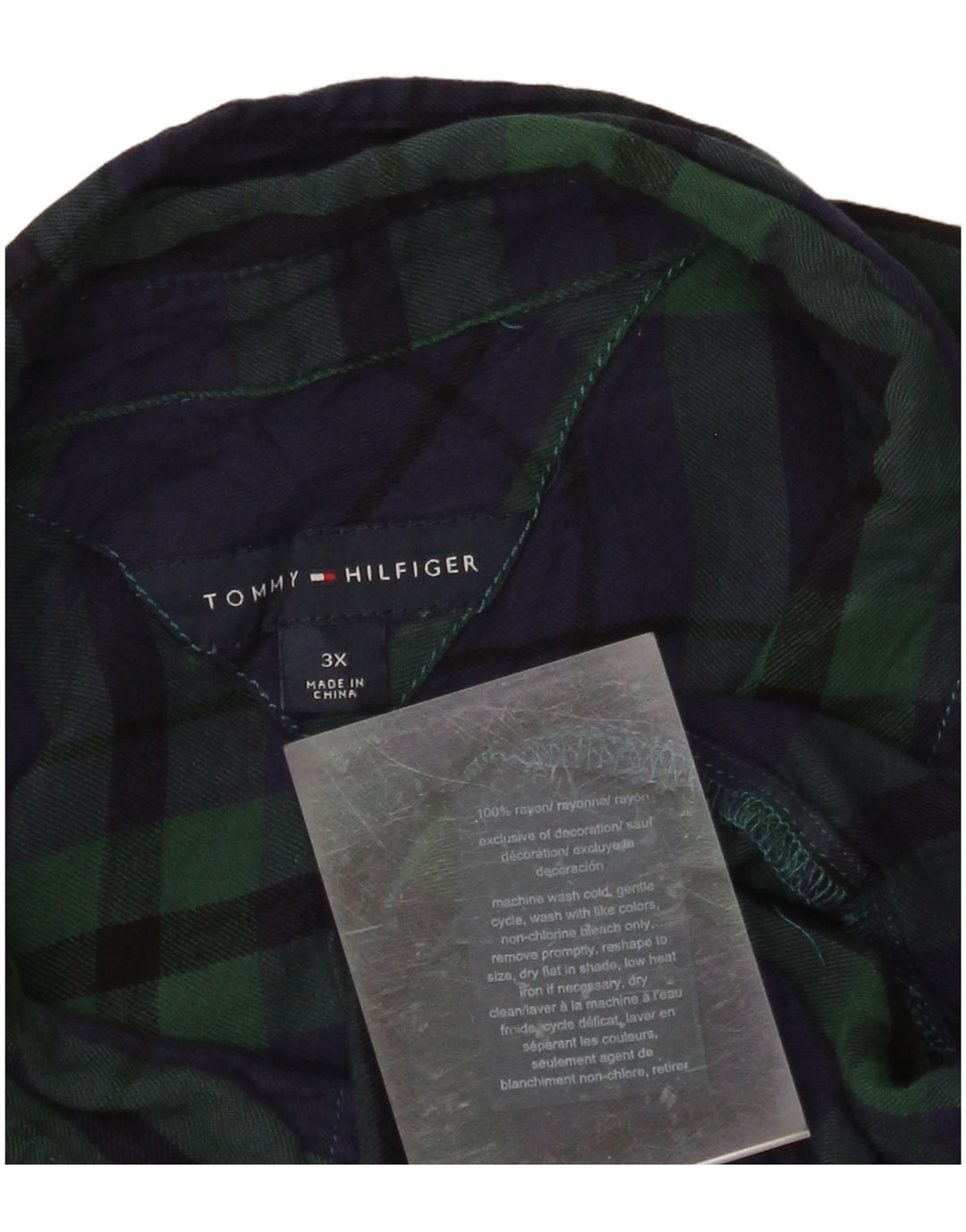 TOMMY HILFIGER Γυναικείο φανελένιο πουκάμισο UK 22 3XL πράσινο καρό ρεγιόν