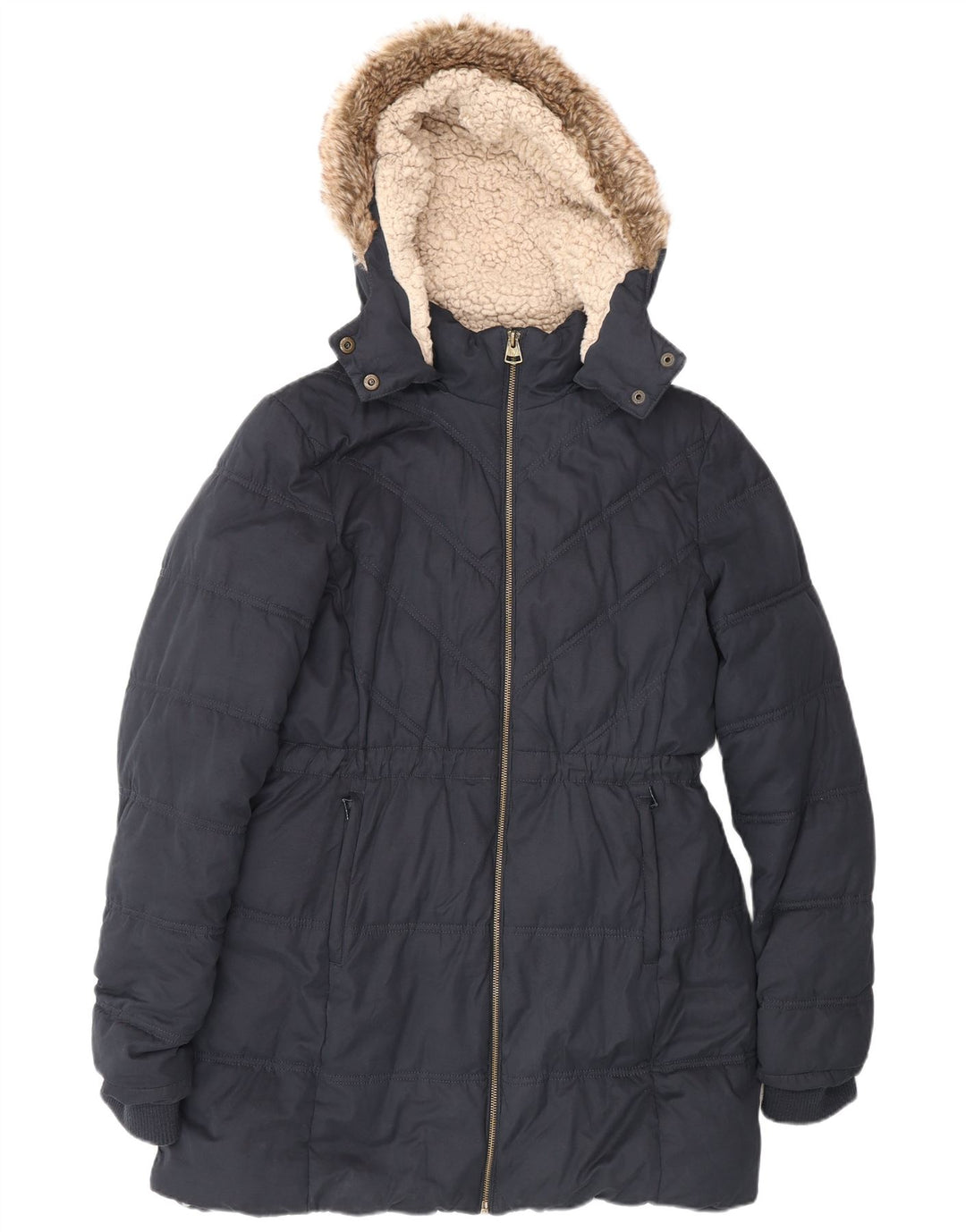 Fat Face Γυναικείο παλτό με κουκούλα Sherpa UK 12 Medium Navy Blue Polyester