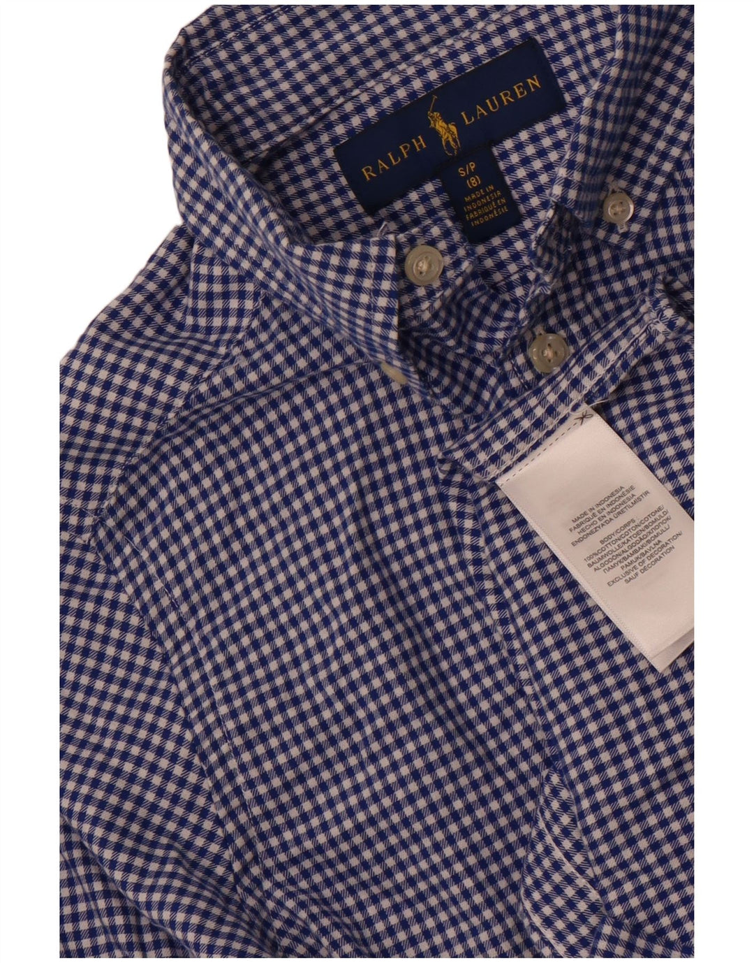 Ralph Lauren Boys πουκάμισο 7-8 ετών Small Blue Gingham Cotton