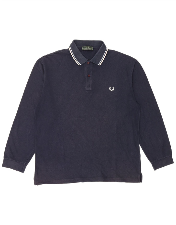 Fred Perry Ανδρικό μακρυμάνικο πουκάμισο polo μεγάλο μπλε ναυτικό βαμβακερό
