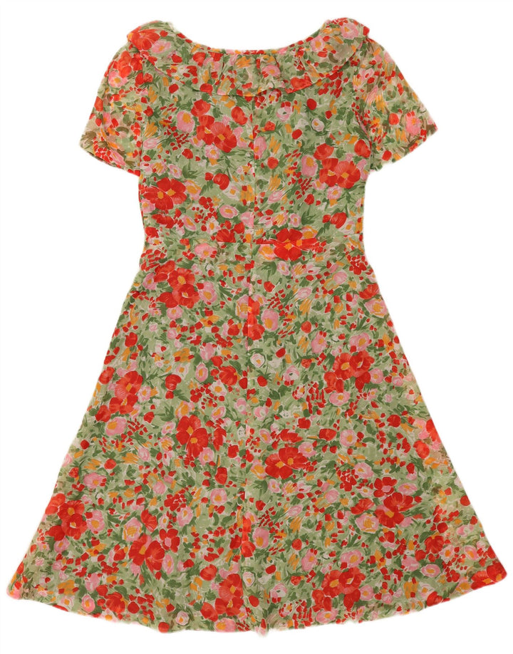 Vintage γυναικείο φόρεμα A-Line UK 12 Medium πολύχρωμο Floral Polyamide