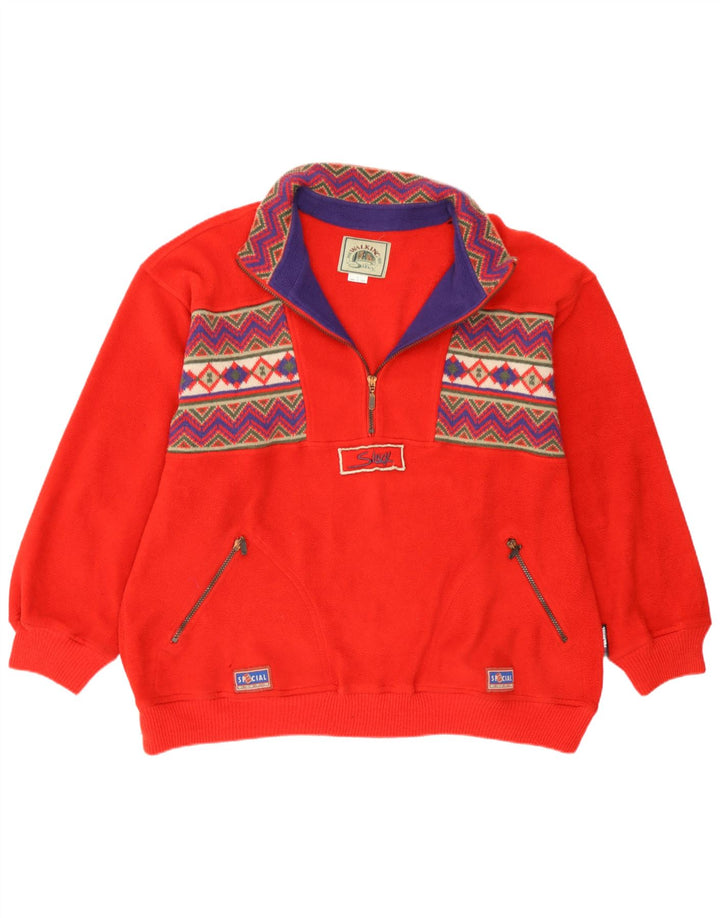 Silvy Ανδρικό φερμουάρ με λαιμόκοψη Fleece Jumper Μεγάλο κόκκινο Fair Isle Polyester