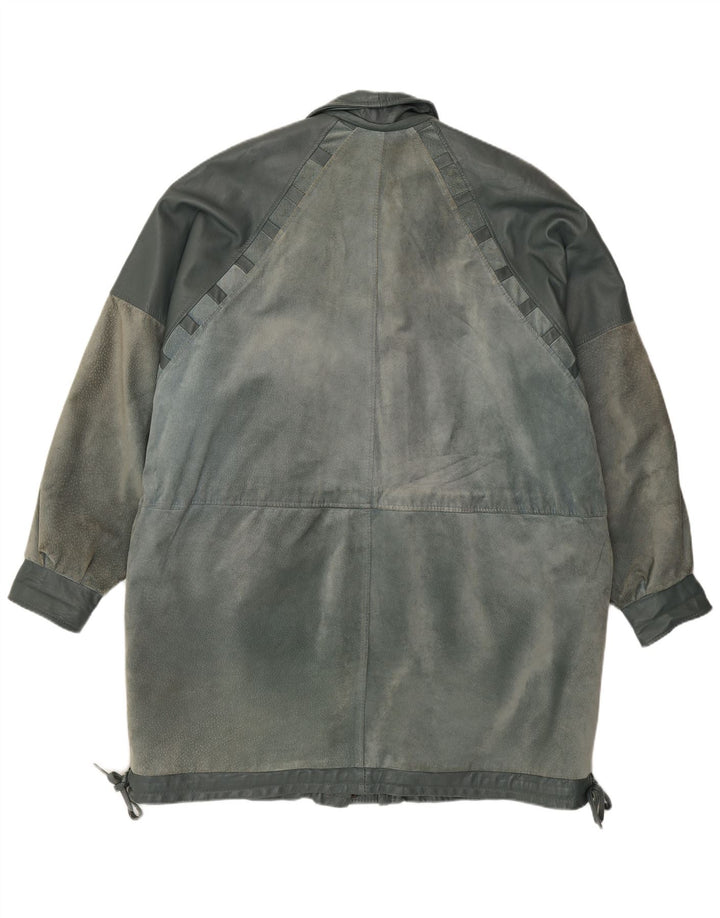 Vintage Γυναικείο Δερμάτινο Παλτό UK 22 2XL Μπλε
