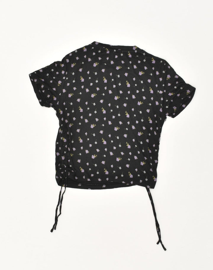 VINTAGE Womens Short Sleeve Crop Top UK 14 Large Black Floral | Vintage Vintage | Thrift | Second-Hand Vintage | Used Clothing | Messina Hembry 