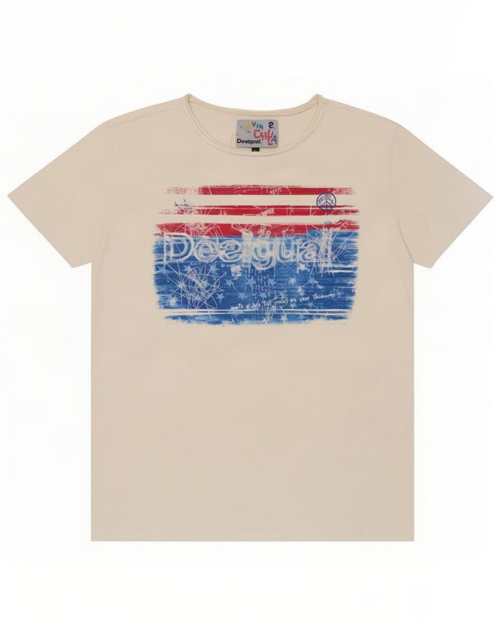 Ανδρικό γραφικό T-Shirt Desigual Top από μεσαίο λευκό βαμβακερό