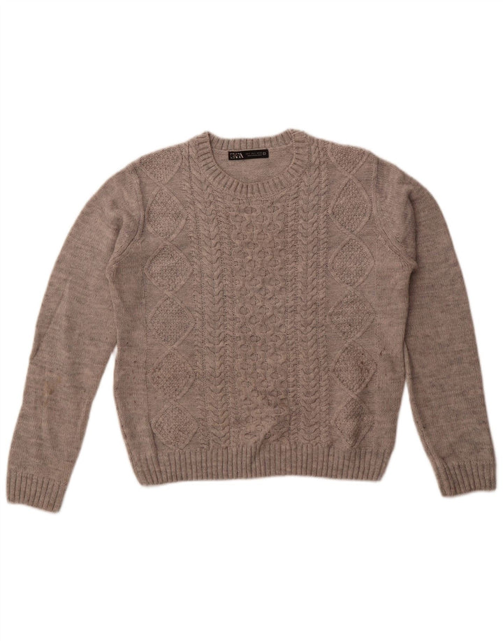 Zara γυναικείο πουλόβερ υπερμεγέθη Crew Neck Jumper UK 10 Small Grey Acrylic