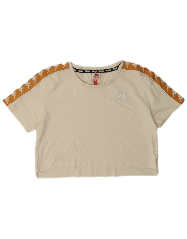 Γυναικείο γραφικό T-Shirt Kappa Crop Top UK 6 XS Off White Colourblock