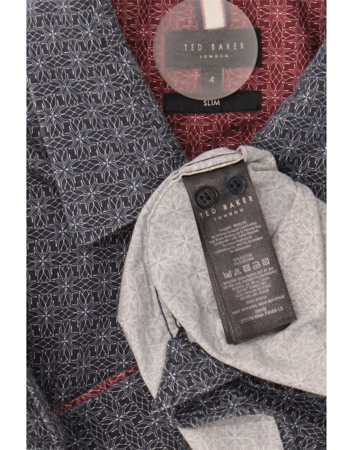 Ted Baker Ανδρικό πουκάμισο Slim Fit Μέγεθος 4 Μεγάλο Navy Blue γεωμετρικό βαμβάκι