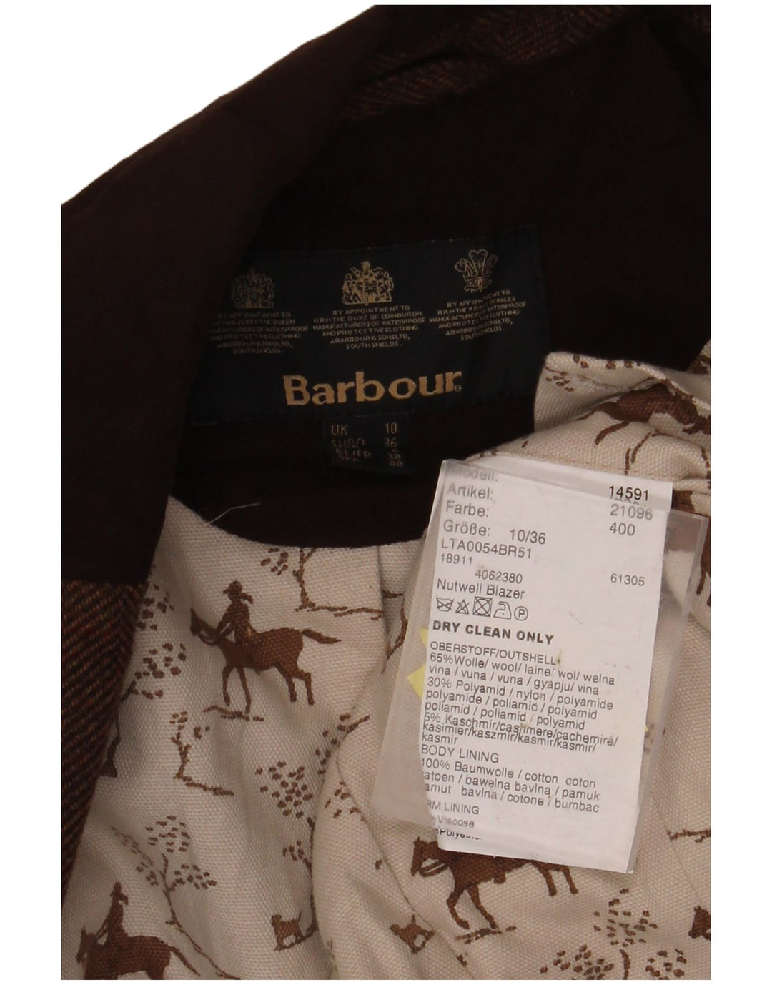 BARBOUR Γυναικείο σακάκι σακάκι με 1 κουμπί UK 10 Μικρό μαλλί καφέ ψαροκόκαλο