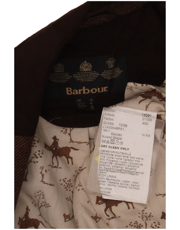 BARBOUR Γυναικείο σακάκι σακάκι με 1 κουμπί UK 10 Μικρό μαλλί καφέ ψαροκόκαλο