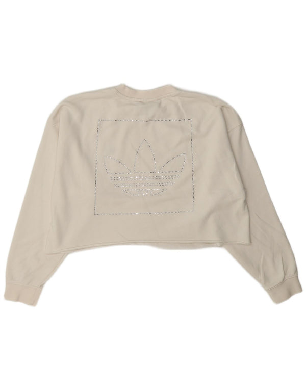 Γυναικεία Adidas Crop Graphic Oversized Φούτερ Jumper UK 6 XS Λευκό