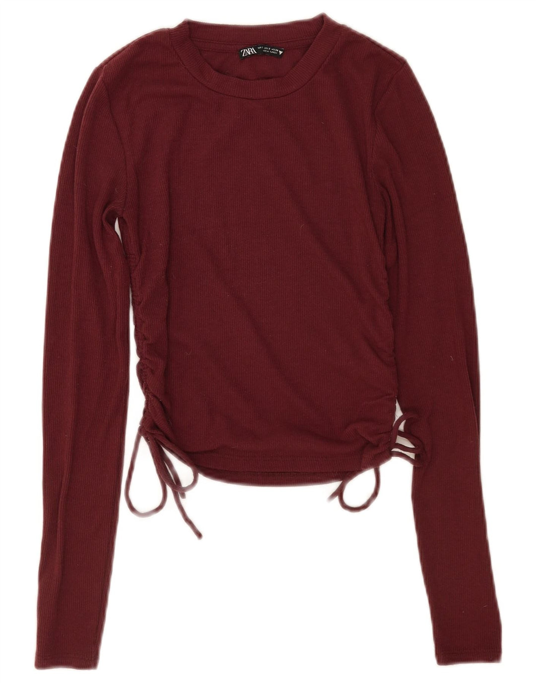 Zara Γυναικείο Crop Top μακρυμάνικο UK 10 Small Burgundy Polyester