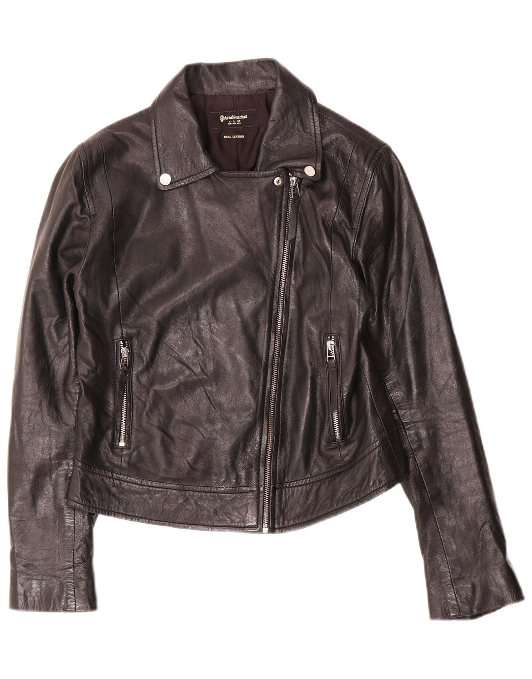 Stradivarius Γυναικείο Δερμάτινο Μπουφάν UK 14 Large Μαύρο Δερμάτινο