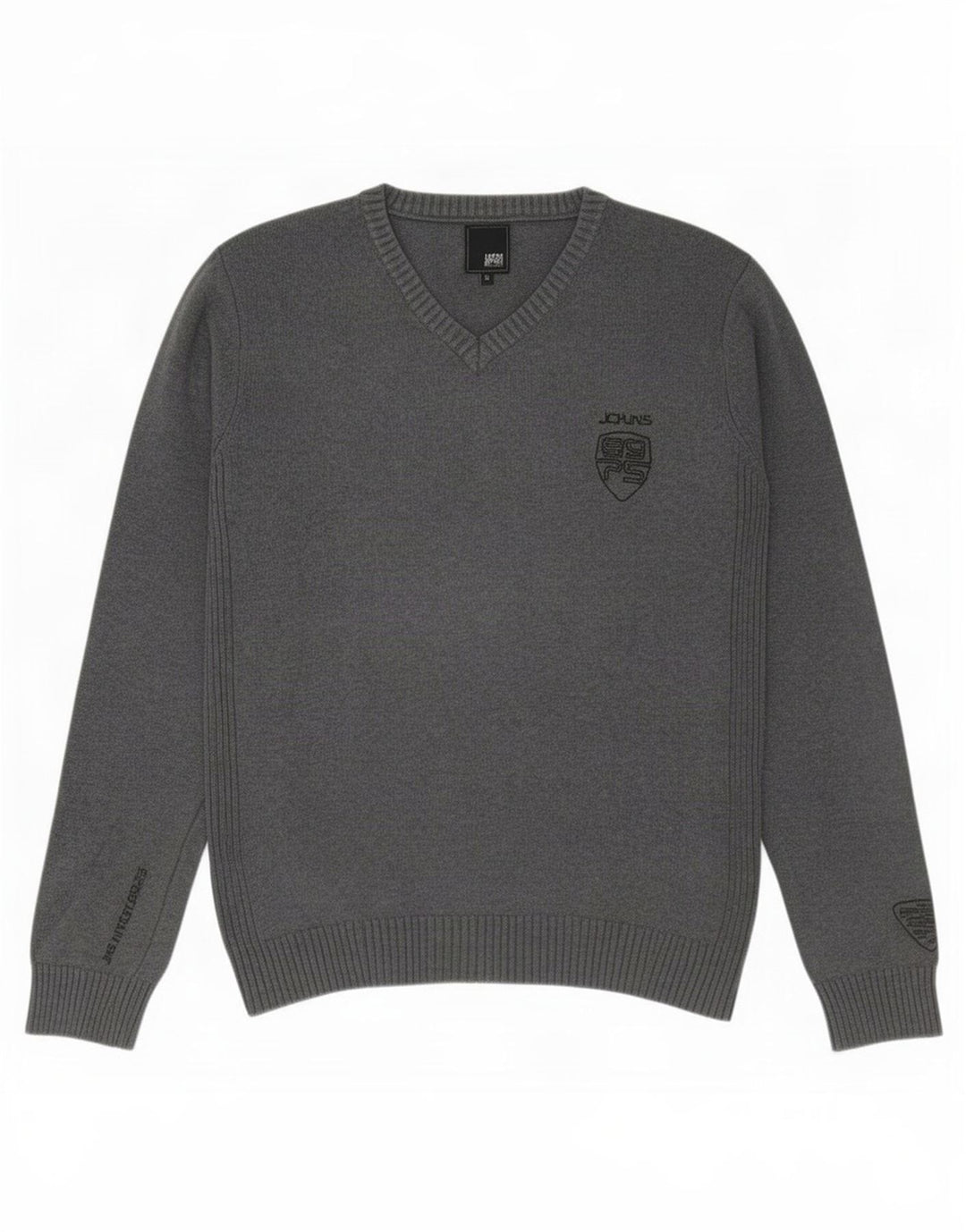 Ανδρικό πουλόβερ Jack & Jones με V λαιμόκοψη, μεσαίο βαμβακερό γκρι