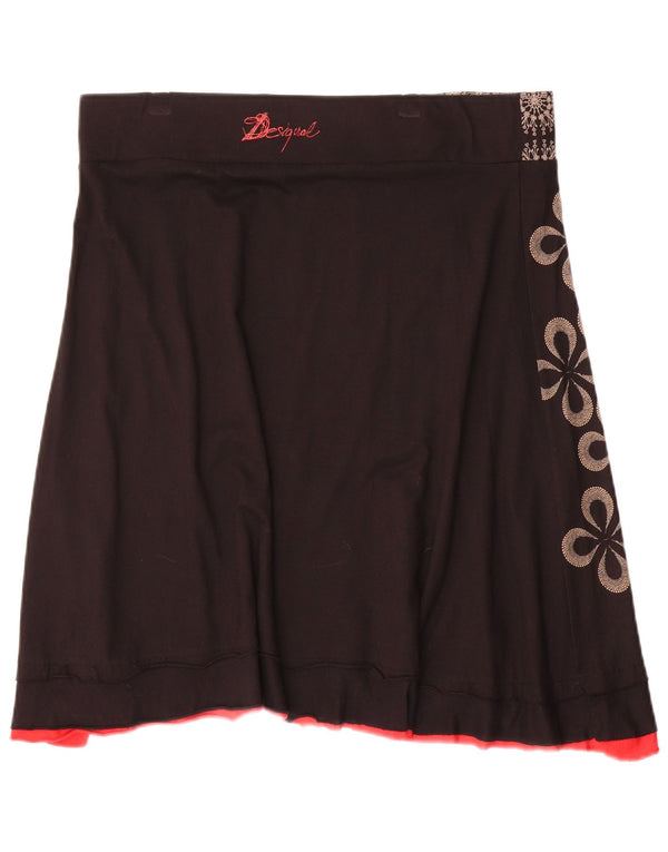 Desigual Womens A-Line Skirt XL W34 Black Floral Cotton