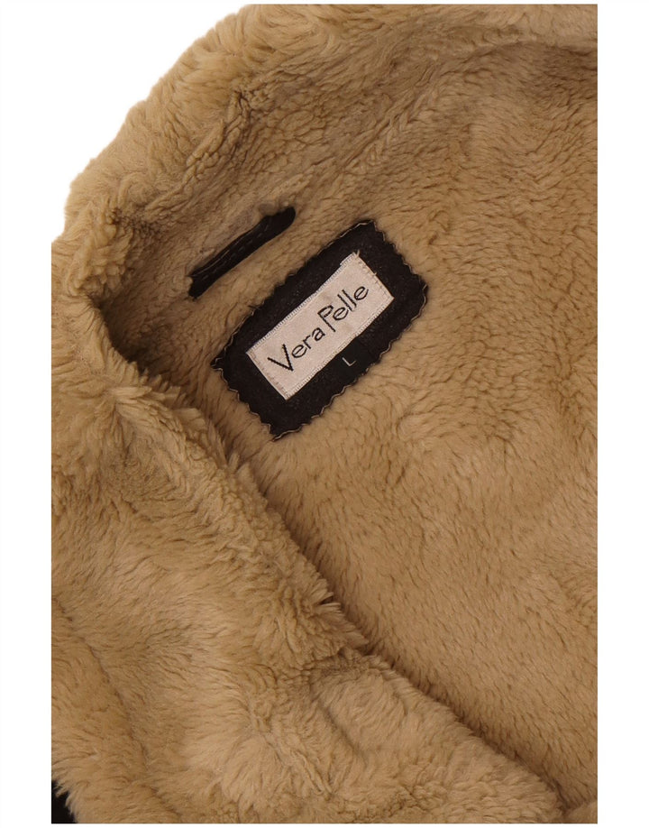 Vintage Ανδρικό Shearling Jacket UK 40 Large Brown Δερμάτινο