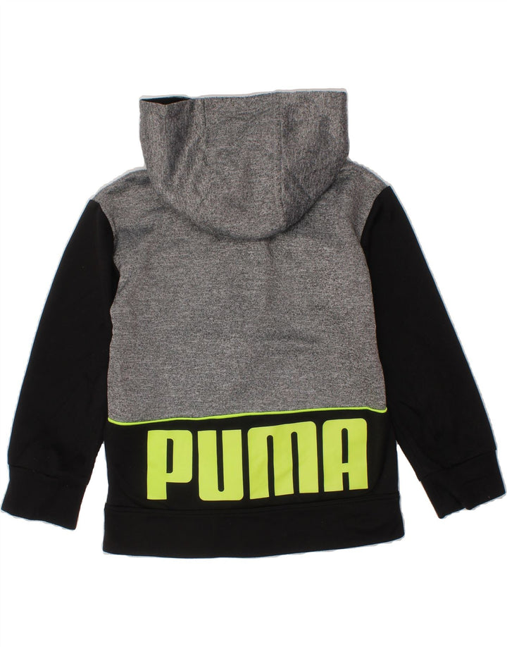 PUMA Boys Graphic Zip Hoodie Sweater 4-5 Years Black Colourblock Polyester Vintage Puma and Second-Hand Puma from Messina Hembry 