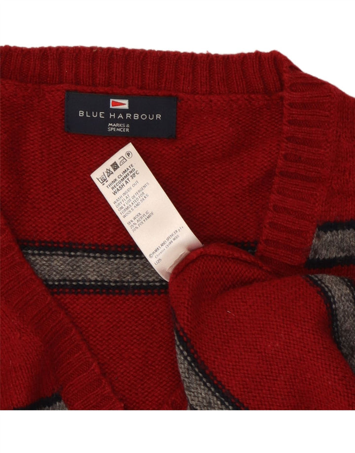 Ανδρικό πουλόβερ Marks & Spencer Blue Harbor με λαιμόκοψη με λαιμόκοψη, μεγάλο κόκκινο ριγέ